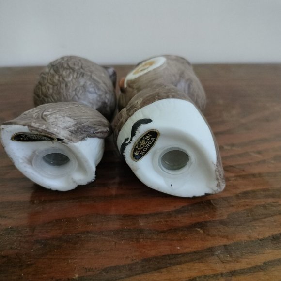 Owl With Flowers Salt Pepper Shakers Cartoon Animated Porcelain Bisque 2.75" - Picture 5 of 6